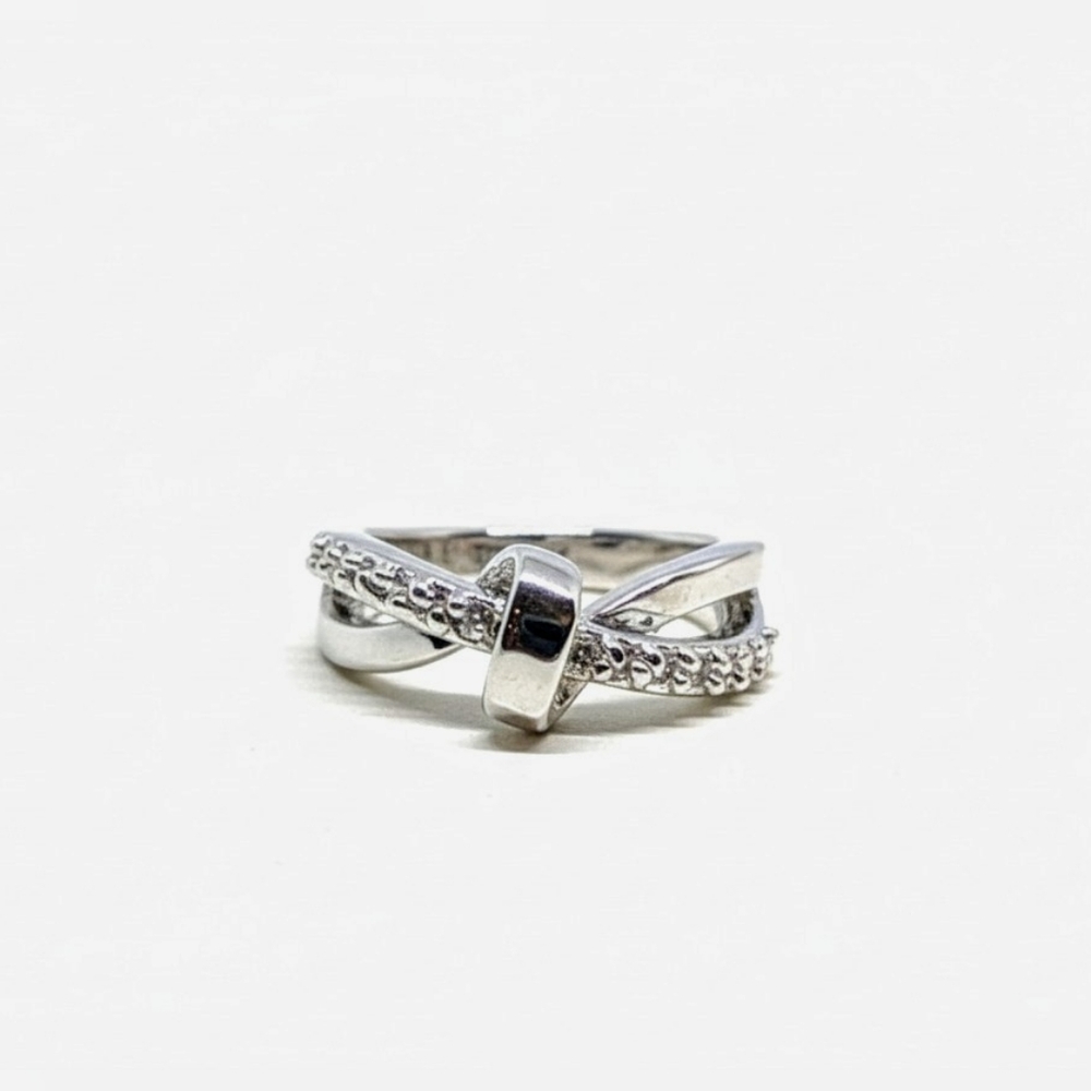 CZ Love Knot Promise Ring - Silver Rhodium Plated Size 5